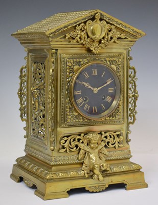 Lot 684 - 19th century French brass cased architechural mantel clock