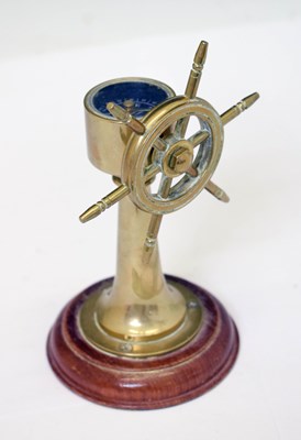 Lot 346 - Miniature brass ship's wheel compass