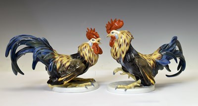 Lot 202 - Julius Feldtmann for Rosenthal, Germany - Pair of porcelain models of cockerels
