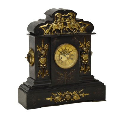 Lot 680 - Victorian large black slate mantle mantel clock