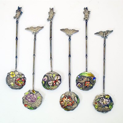 Lot 339 - Set of six Japanese white metal teaspoons