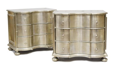 Lot 706 - Pair of contemporary inverted break-bowfront chests of drawers