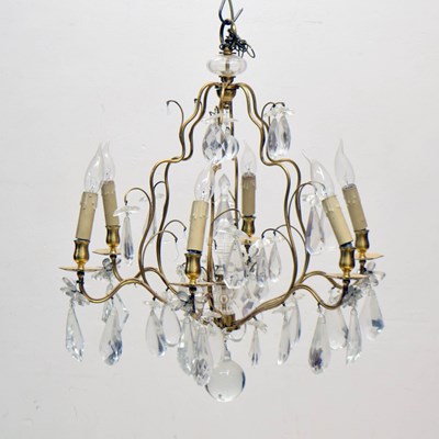 Lot 384 - French gilt metal six branch lustre drop chandelier