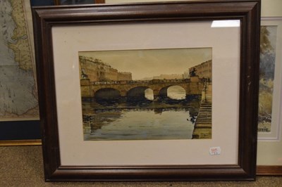 Lot 498 - Russian School - Watercolour - river bridge, St. Petersburg