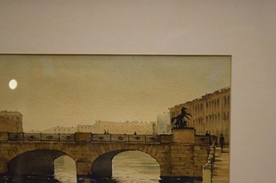 Lot 498 - Russian School - Watercolour - river bridge, St. Petersburg