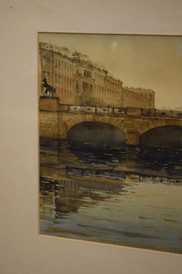 Lot 498 - Russian School - Watercolour - river bridge, St. Petersburg