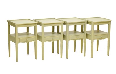 Lot 705 - Two pairs of green painted bedside cabinets