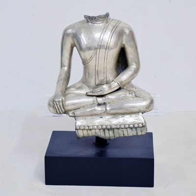 Lot 534 - South East Asian silvered metal figure of a bodhisattva