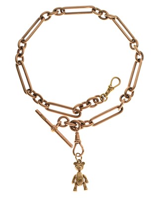 Lot 32 - 9ct gold watch Albert chain with teddy charm
