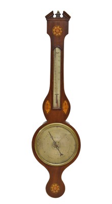 Lot 678 - Early 19th century inlaid mahogany wheel barometer