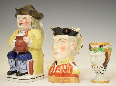 Lot 487 - 19th century Pratt ware type Toby jug and cover, etc