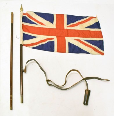 Lot 359 - 20th century two-section wooden flag pole, with cotton Union Flag