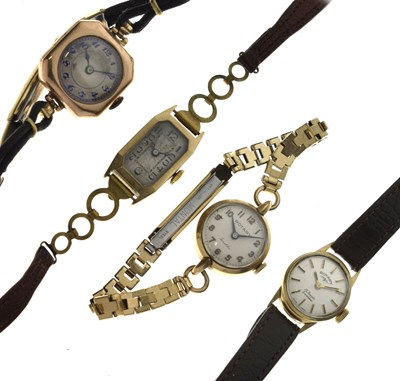Lot 246 - Four early 20th century and later 9ct gold cased cocktail watches