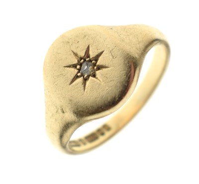 Lot 110 - 9ct gold diamond set signet ring
