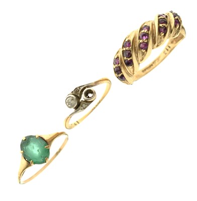 Lot 84 - Three dress rings comprising a 1970s ruby multi-stone 9ct gold dress ring (3)