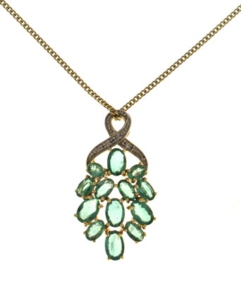 Lot 141 - Emerald and diamond 9ct gold pendant necklace