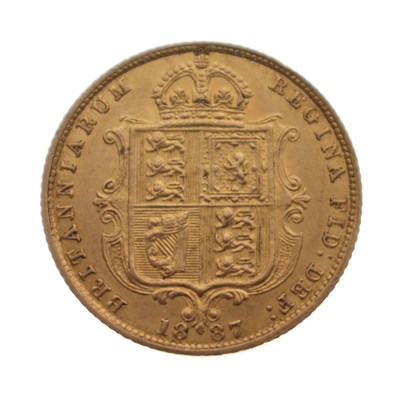 Lot 155 - Queen Victoria shield back gold half sovereign, 1887