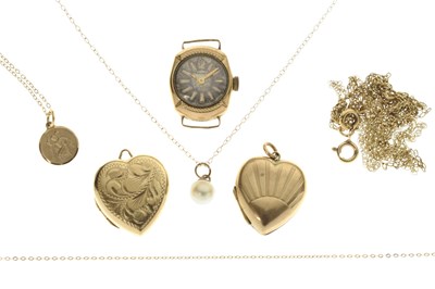Lot 182 - Small group of jewellery comprising a lady's Sekonda 9ct gold cased watch head, etc
