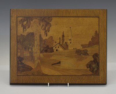 Lot 137 - Marquetry panel, in the style of Rowley Gallery