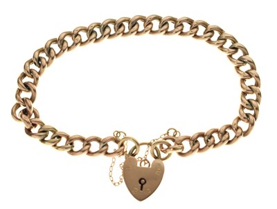 Lot 171 - Edwardian yellow metal ('rose gold') curb link bracelet, each link stamped 9C, 9.7g approx