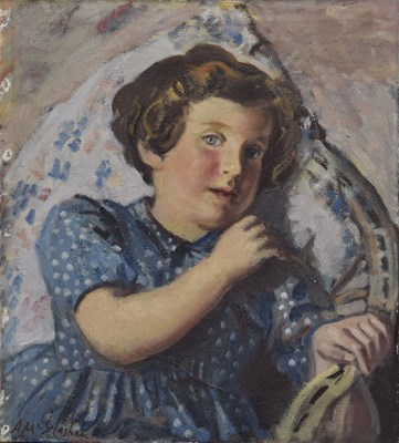 Lot 301 - Archibald McGlashan, ARSA, (Scottish, 1888-1980) - Oil on canvas - Portrait of a girl