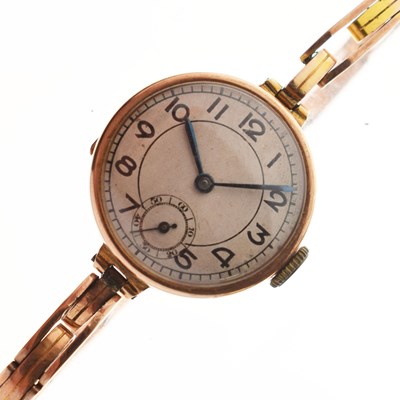 Lot 240 - 1920s lady's 9ct rose gold cased bracelet watch