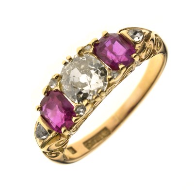 Lot 20 - Late 19th century diamond and ruby 18ct yellow gold ring