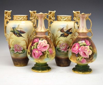 Lot 535 - Pair of Aesthetic style vases painted with birds and another similar pair