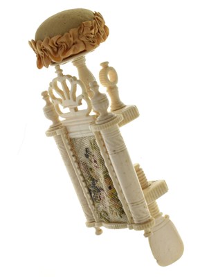 Lot 159 - Napoleonic prisoner of war work carved bone sewing clamp