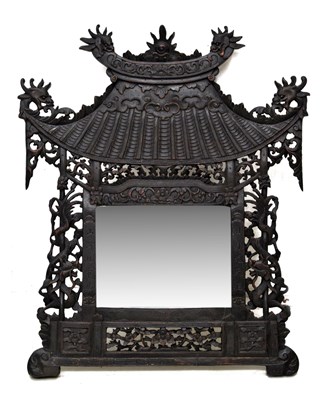 Lot 407 - Late 19th or early 20th century chinoiserie wall mirror