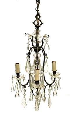 Lot 412 - Early 20th century French gilt metal three light chandelier