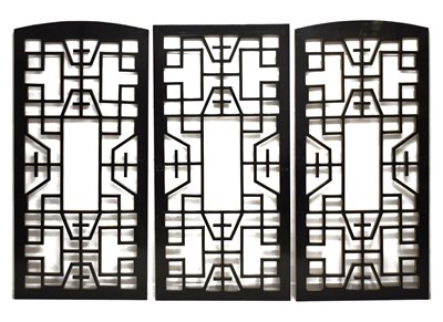 Lot 413 - Three carved Chinese lacquer window panels