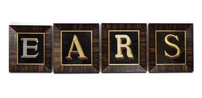Lot 415 - Four late 20th century verre églomisé panels spelling 'EARS'