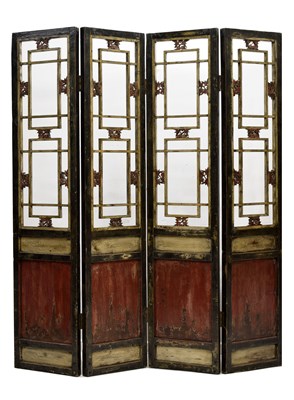 Lot 423 - Chinese four-fold lacquer softwood screen