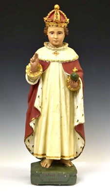 Lot 425 - Continental cast plaster figure of the Infant Jesus of Prague