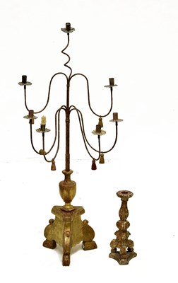 Lot 432 - Continental giltwood and gesso seven branch altar style candlestick