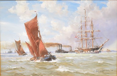 Lot 639 - Barry Mason (b.1947) - Oil on canvas - Late 19th century Thames Estuary scene