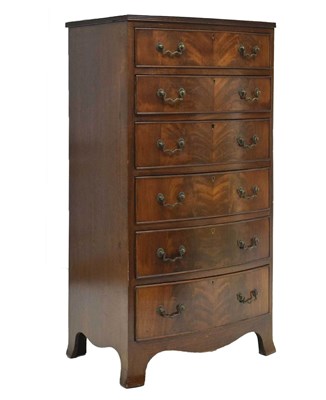 Lot 712 - Early 20th century mahogany bowfront six-drawer tallboy chest of drawers
