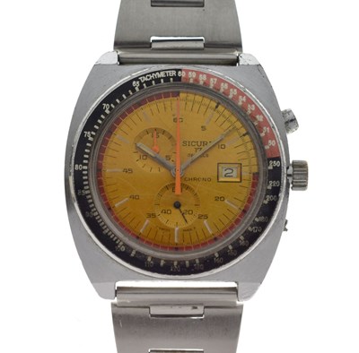 Lot 222 - Sicura - 1970s stainless steel chronograph bracelet watch