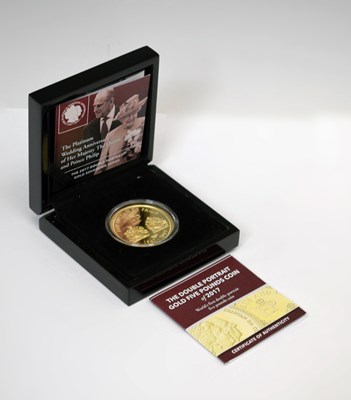 Lot 4 - Queen Elizabeth II - Tristan da Cunha 'Double Portrait' gold five pound coin, 2017
