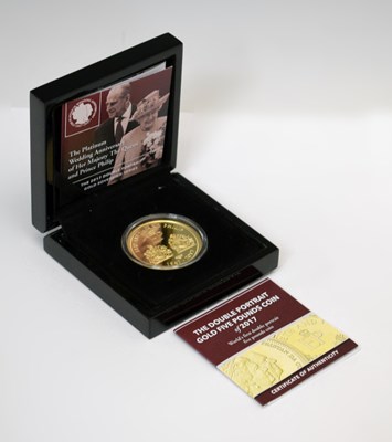 Lot 5 - Queen Elizabeth II - Tristan da Cunha 'Double Portrait' gold five pound coin, 2017