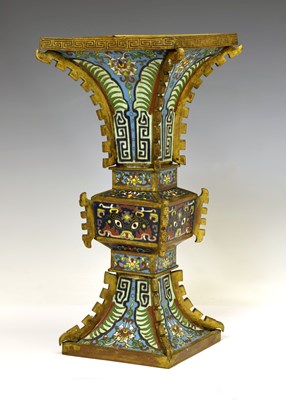 Lot 222 - Chinese cloisonne enamel gu vase (fanggu)