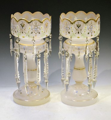 Lot 506 - Pair of opaque glass table lustres with clear drops