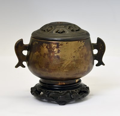 Lot 223 - Chinese bronze 'twin fish' censer or incense burner (ding)