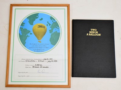 Lot 357 - Framed certificate and limited edition book relating to the 1978 Zanussi Balloon