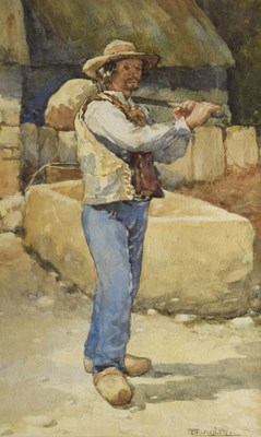 Lot Walter Langley (British, 1852-1922) - Watercolour - 'The Breton Water Carrier'
