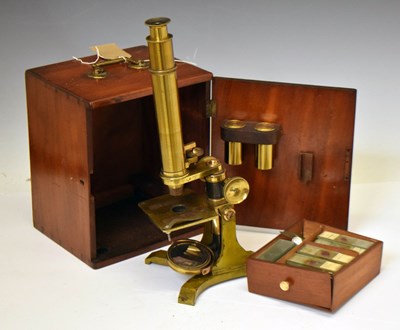 Lot 413 - Early 20th century lacquered brass microscope