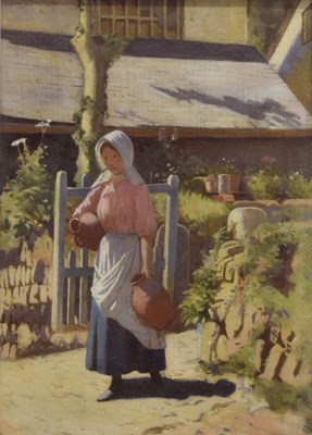 Lot Ralph Todd (British, 1856-1932) -Oil on panel - 'With Pitchers To The Well'
