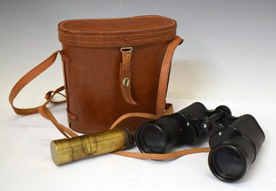 Lot 412 - Three draw military style pocket telescope, and pair of binoculars