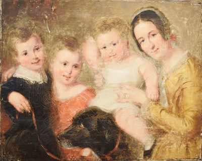 Lot 607 - Follower of Frank Moss Bennett (1874-1952) - Oil on canvas - Family portrait group